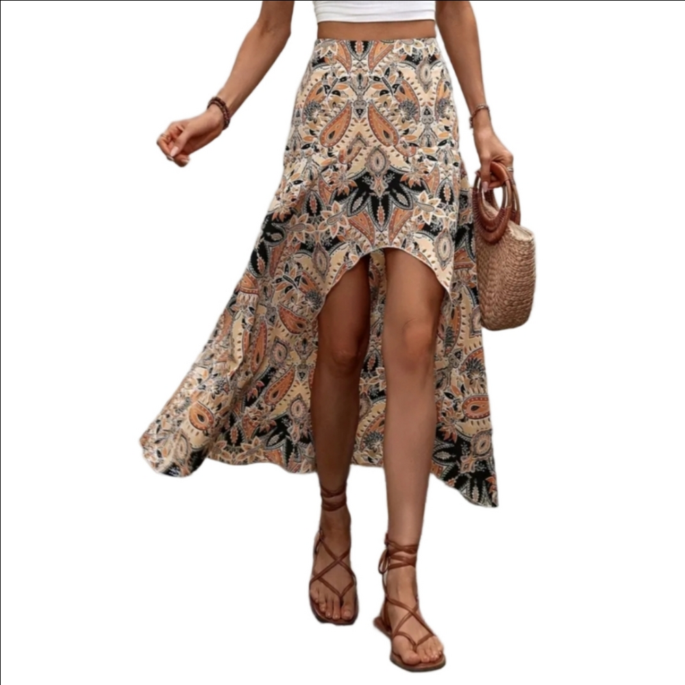 Bohemian Skirt Hi-Lo Paisley Maxi style Boho Skirt swimsuit Cover Up Swim Cover - Picture 1 of 7